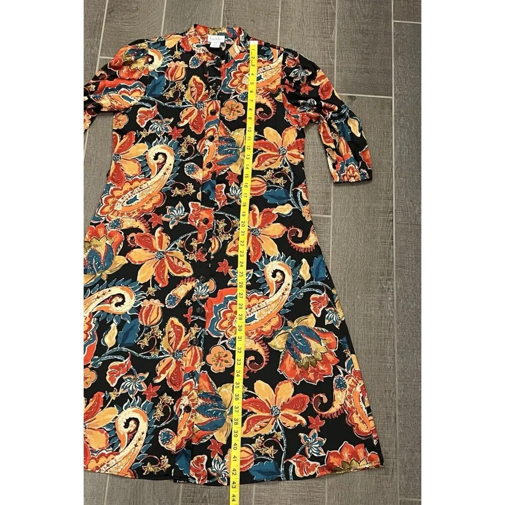 Nicole Miller Women’s Dress Size 8 Floral paisley Button 3/4 Sleeve - Picture 4 of 12